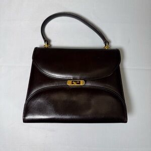 Vintage Gucci Museum Era Brown Leather Top Handle Bag 1960s Gold Hardware